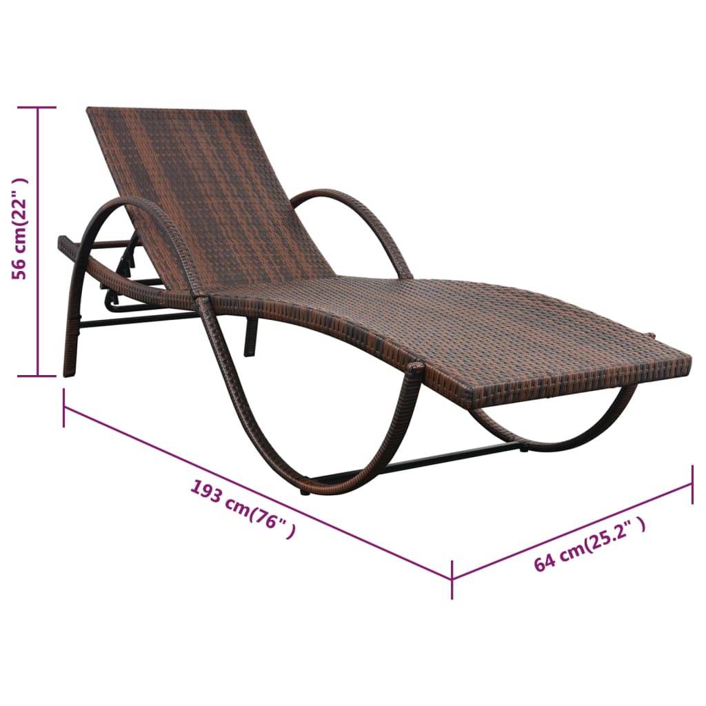 Helloshop26 - Lot de 2 transats chaise longue bain de soleil lit de jardin terrasse meuble d'extérieur avec table résine tressée marron - Imagen 9