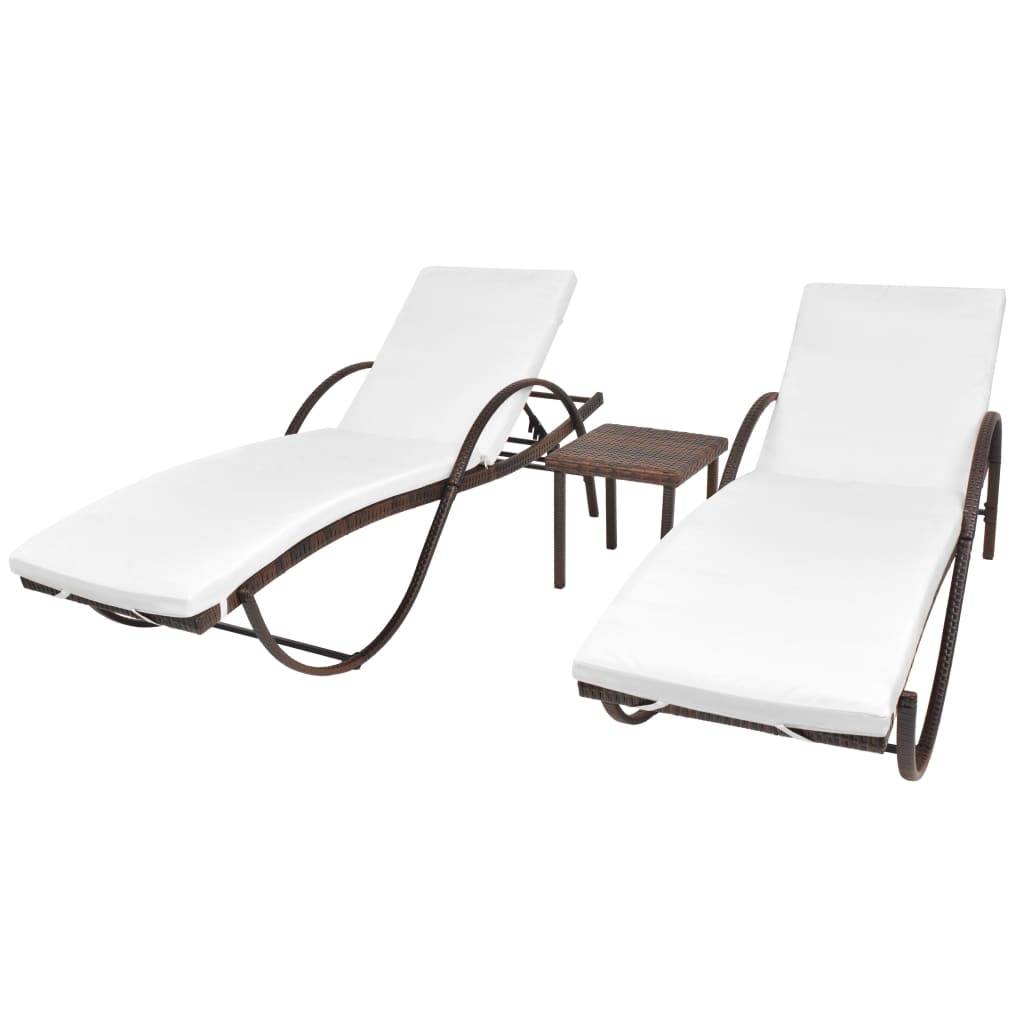 Helloshop26 - Lot de 2 transats chaise longue bain de soleil lit de jardin terrasse meuble d'extérieur avec table résine tressée marron - Imagen 1