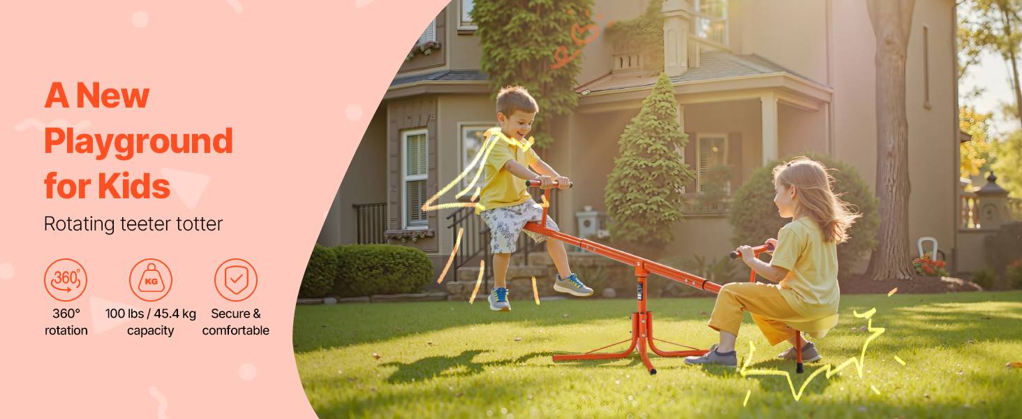 Vevor - VEVOR balançoire à bascule biplace, rotation 360°, 45,4 kg par siège, sièges confortables avec poignées, pieds 4 branches, pour enfants 3 ans +. - Image 9