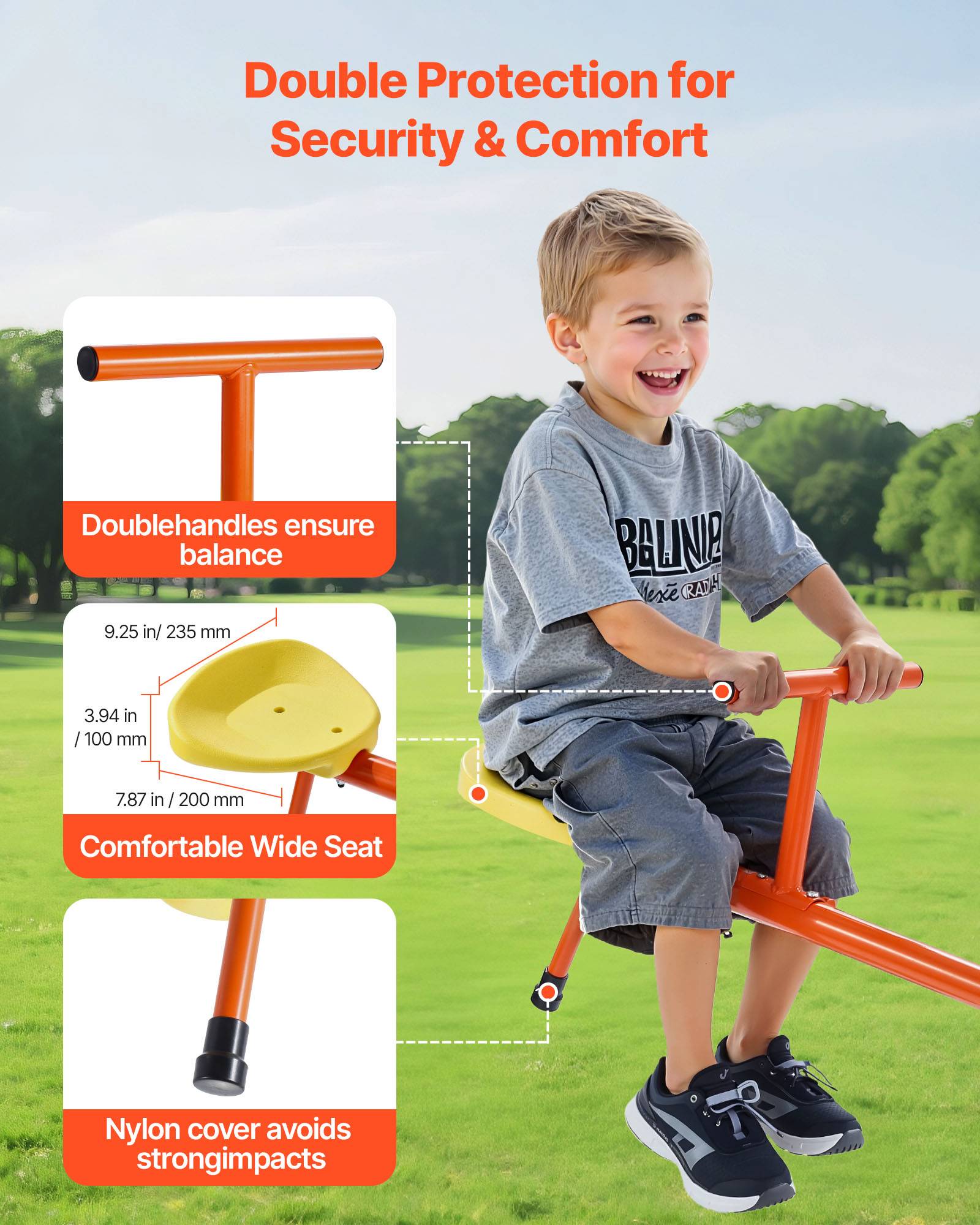 Vevor - VEVOR balançoire à bascule biplace, rotation 360°, 45,4 kg par siège, sièges confortables avec poignées, pieds 4 branches, pour enfants 3 ans +. - Image 5