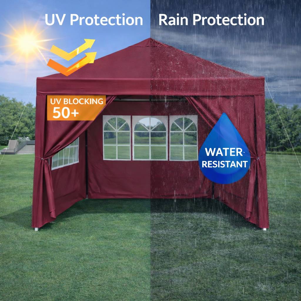 ComfortXL - Tonnelle de réception pliante acier jardin événements imperméable anti-UV 3x3m bordeaux - ComfortXL Outdoor Living - Image 7