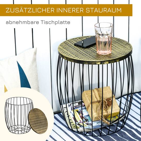 Lot de 3 tables d'appoint style vintage panier métal naturel et noir, trois tailles - Image 5
