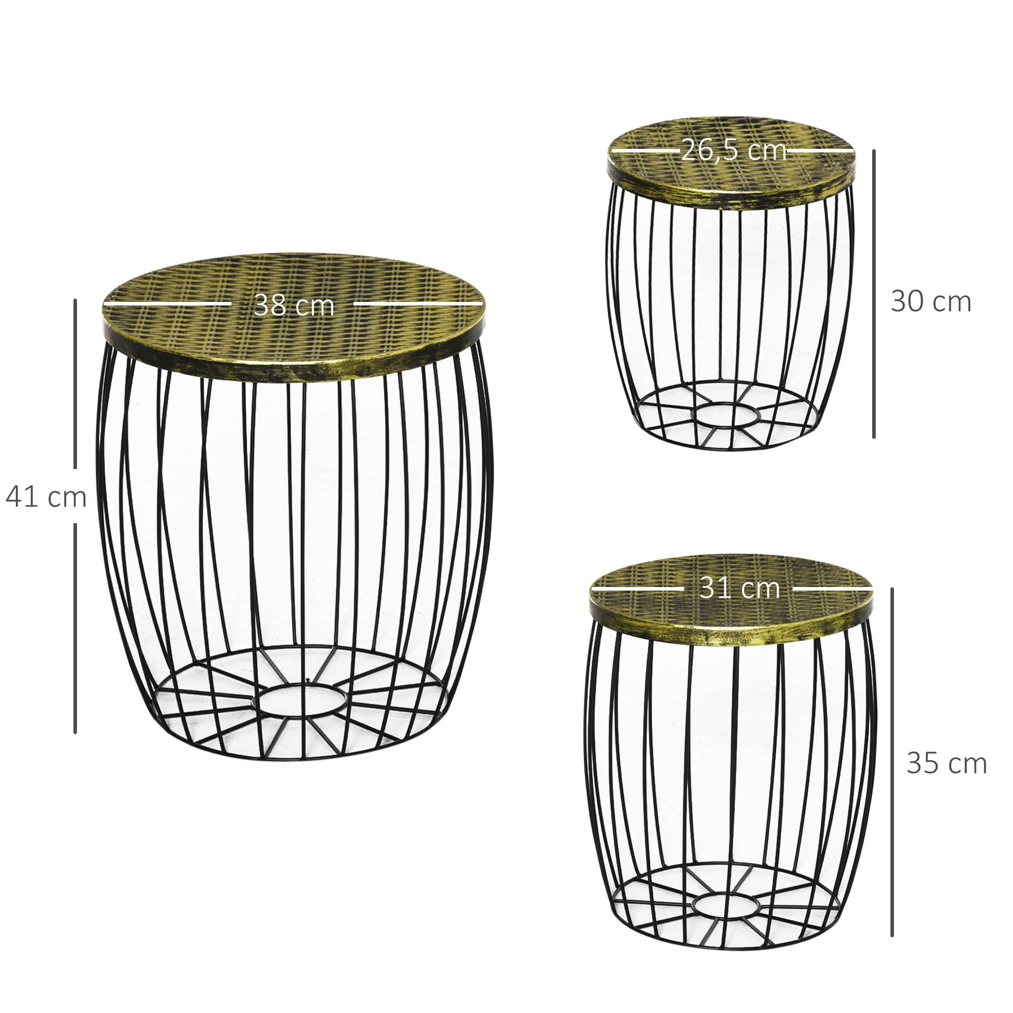 Lot de 3 tables d'appoint style vintage panier métal naturel et noir, trois tailles - Image 3
