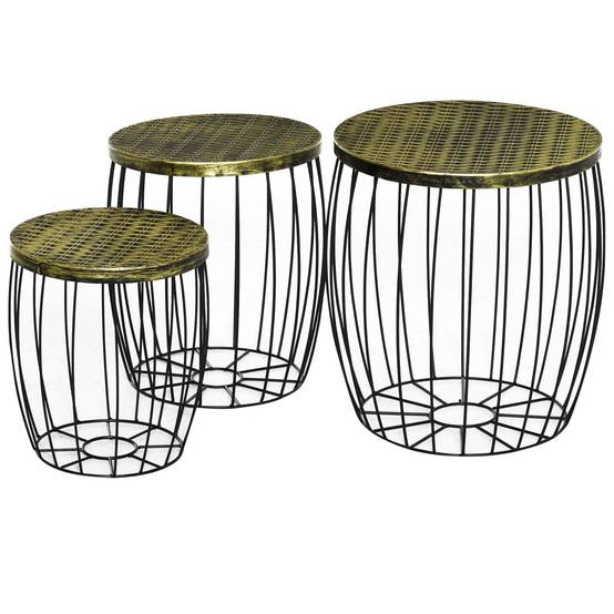 Lot de 3 tables d'appoint style vintage panier métal naturel et noir, trois tailles - Image 1