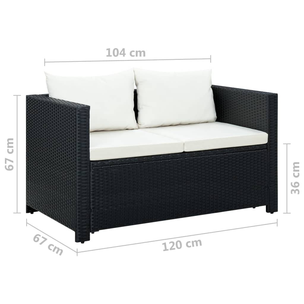 Helloshop26 - Salon de jardin meuble d'extérieur ensemble de mobilier 3 pièces avec coussins résine tressée noir - Imagen 6