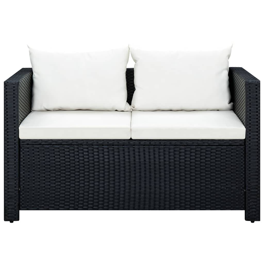 Helloshop26 - Salon de jardin meuble d'extérieur ensemble de mobilier 3 pièces avec coussins résine tressée noir - Imagen 3