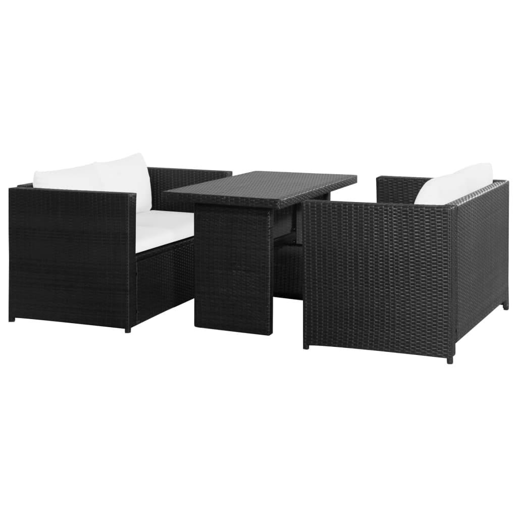 Helloshop26 - Salon de jardin meuble d'extérieur ensemble de mobilier 3 pièces avec coussins résine tressée noir - Imagen 1