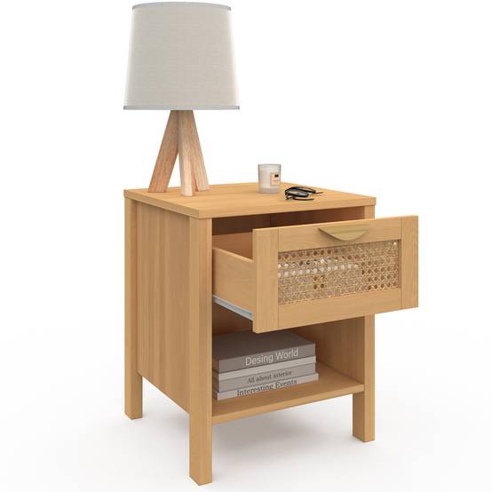 Lot de 2 tables de chevet EDHEN 1 tiroir avec niche cannage et bois - Image 6