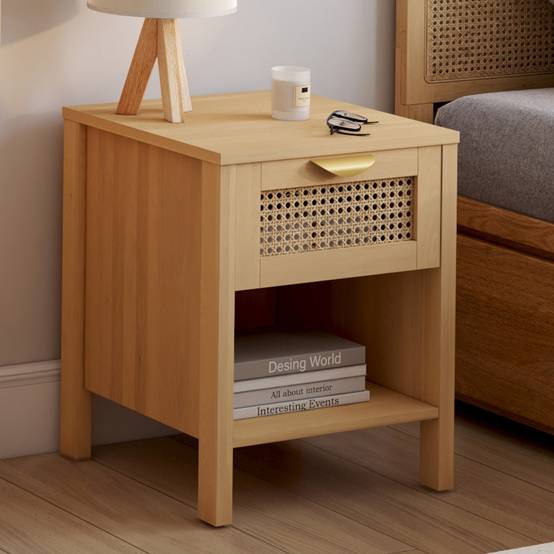 Lot de 2 tables de chevet EDHEN 1 tiroir avec niche cannage et bois - Image 1