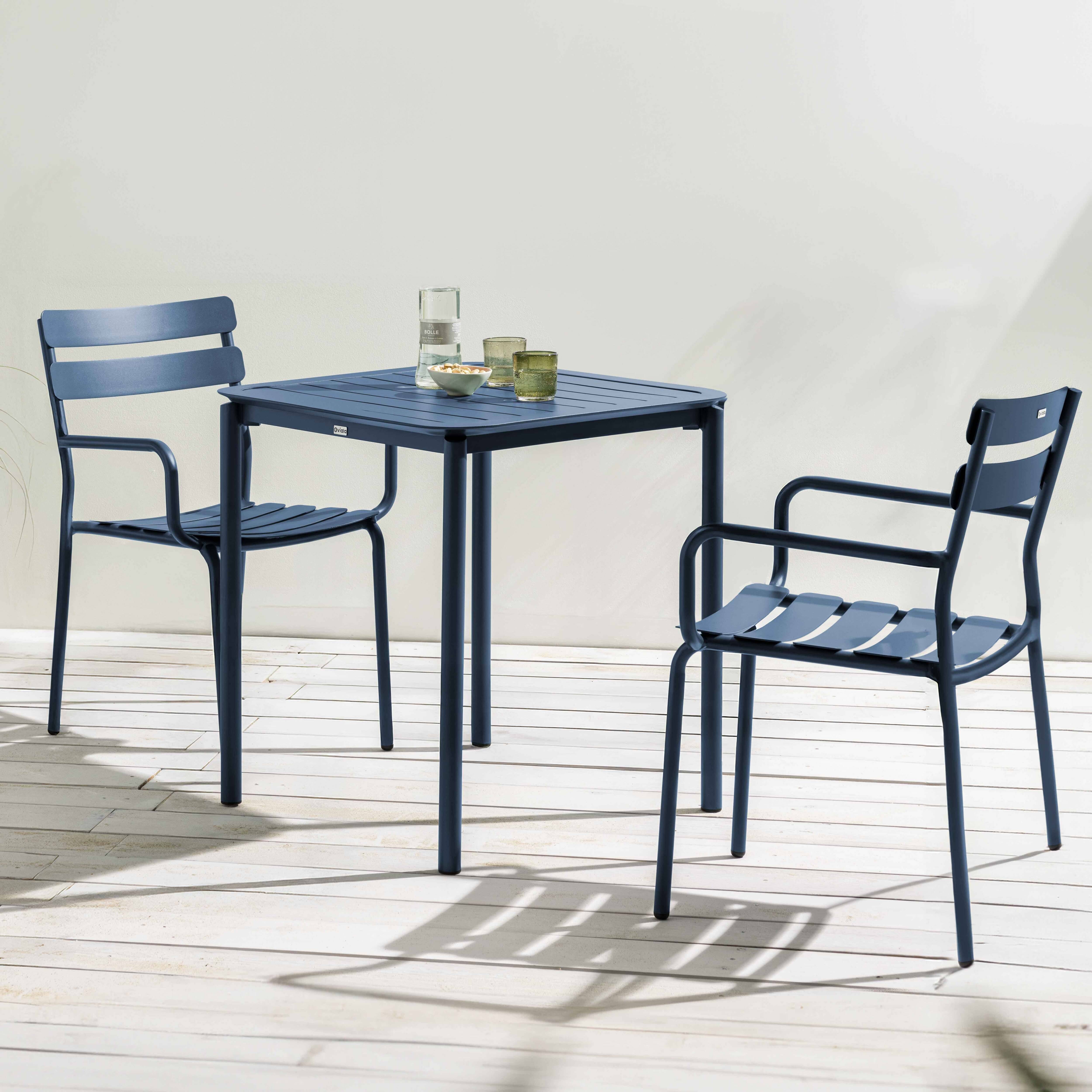 Oviala - Ensemble table de terrasse 70cm et 2 fauteuils bleu foncé Almada - Oviala - Imagen 2