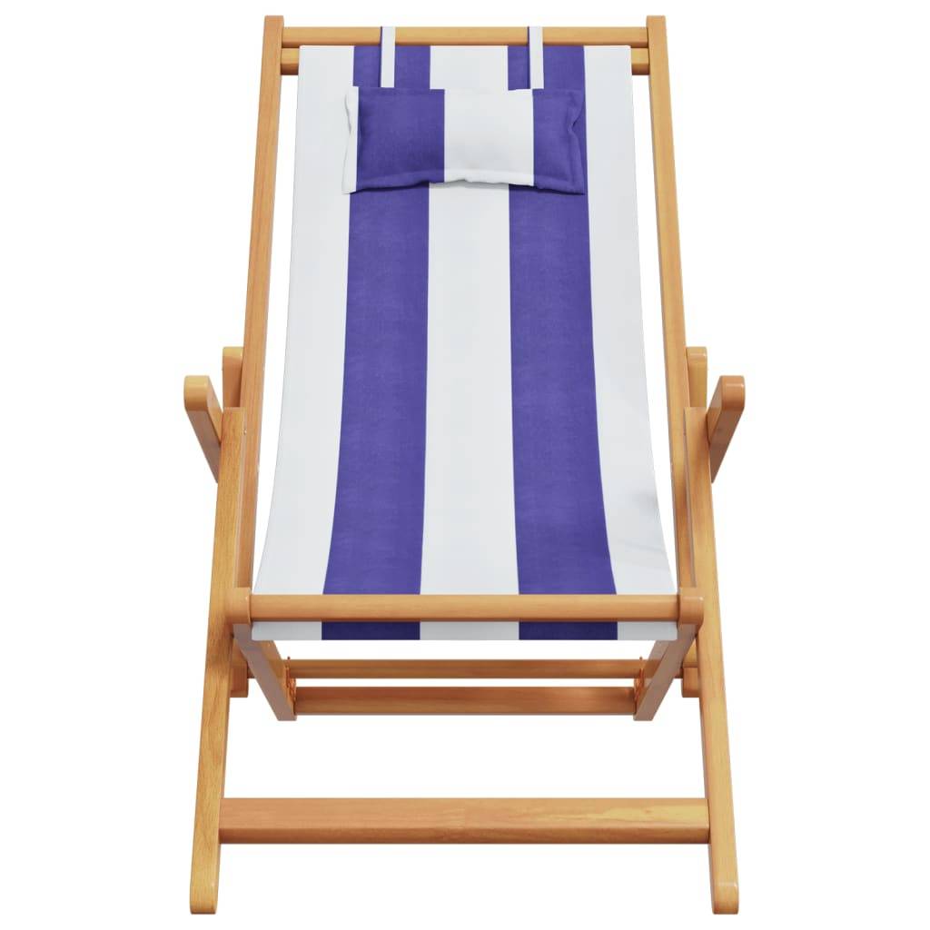 Maison Chic - Chaise de plage pliable - Bain de soleil - Transat bleu et blanc bois d'eucalyptus/tissu HL80 - Image 4