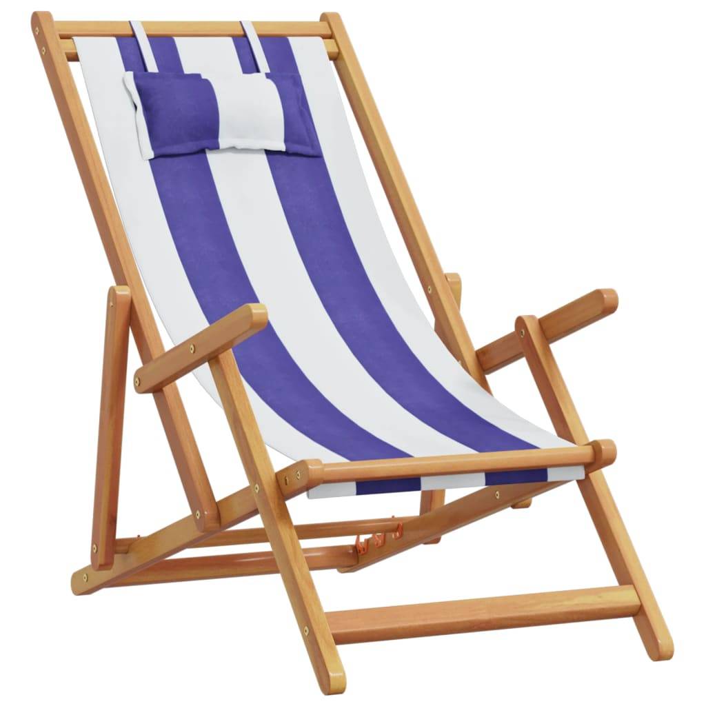 Maison Chic - Chaise de plage pliable - Bain de soleil - Transat bleu et blanc bois d'eucalyptus/tissu HL80