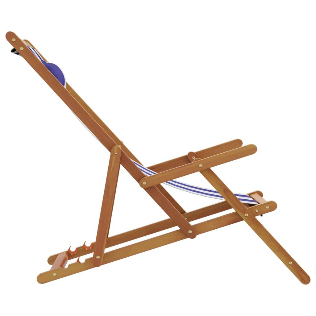 Maison Chic - Chaise de plage pliable - Bain de soleil - Transat bleu et blanc bois d'eucalyptus/tissu HL80 - Image 5