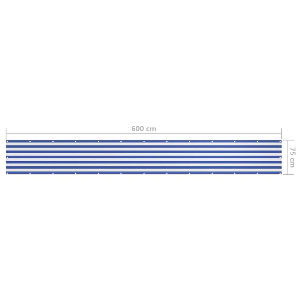 Helloshop26 - Écran de balcon brise pare vue protection confidentialité 75 x 600 cm tissu oxford blanc et bleu - Imagen 5