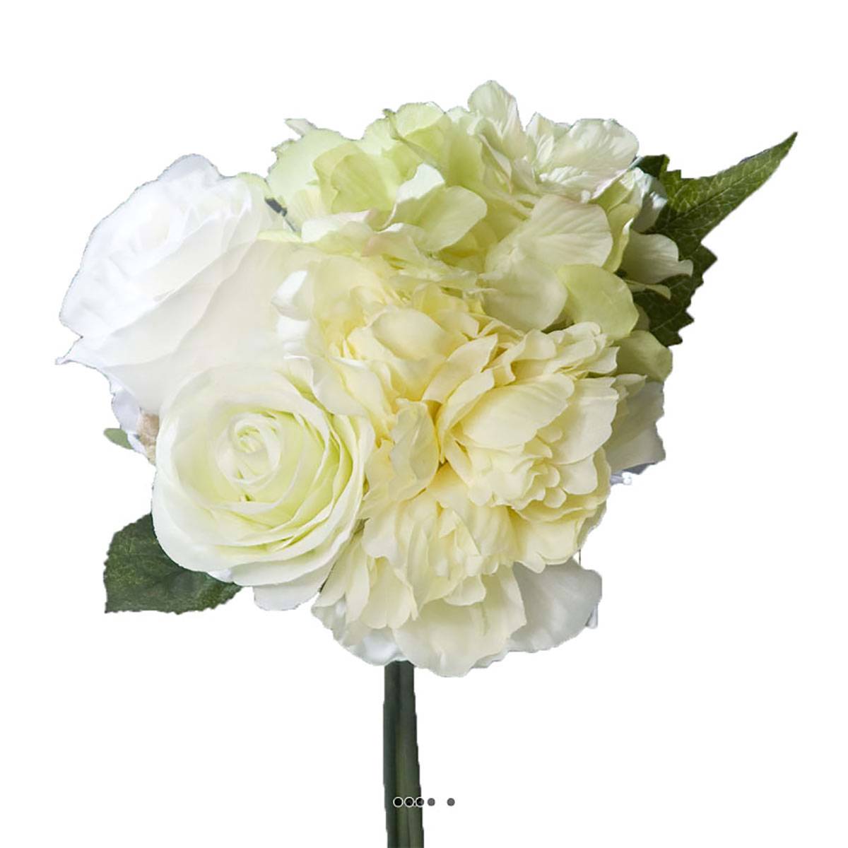 Artificielles - Bouquet de Roses et Hortensias factices Blanc-vert 4 têtes D20cm - couleur: Crème vert - Imagen 2