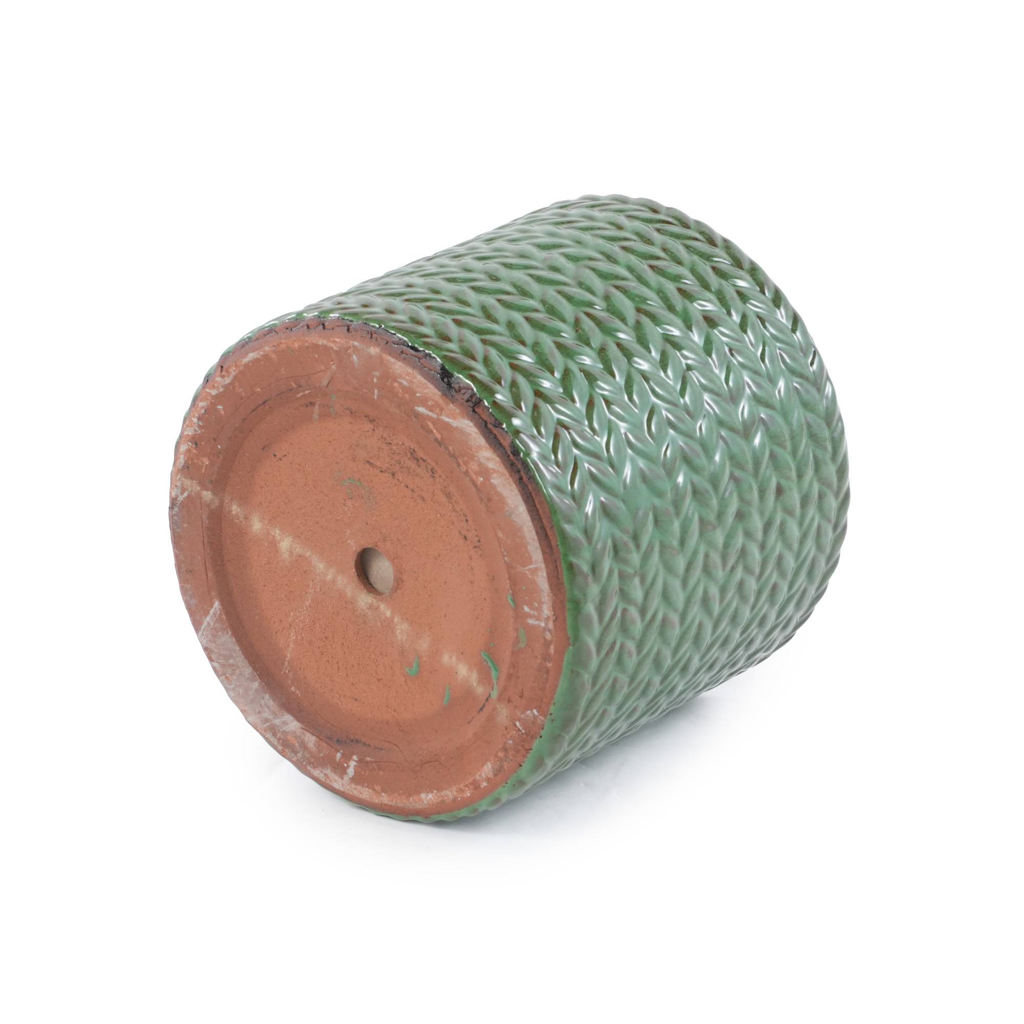 ComfortXL - Pot de fleurs en grès Ø37 cm vert olive relief chevrons intérieur extérieur drainant - ComfortXL Outdoor Living - Image 3