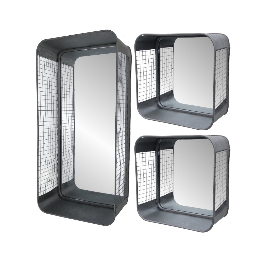~ Set3 Miroir rectangulaire mural décoratif industriel métal gris57-26cm Chemin de campagne - Imagen 1