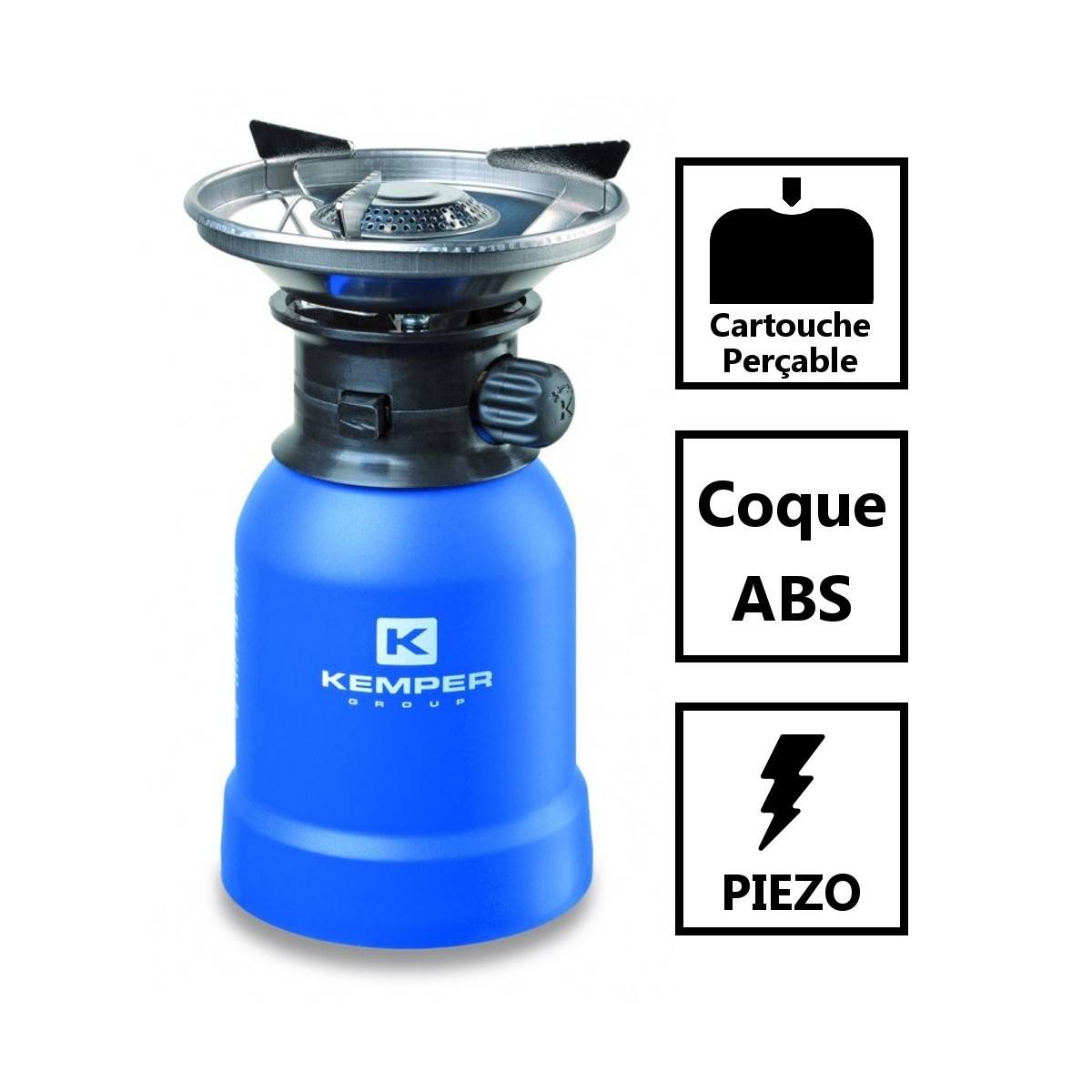 Réchaud gaz 2200W Coque ABS Piezo + 4 cartouches de gaz 190gr KEMPER - Imagen 2