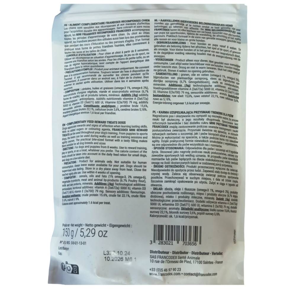 Francodex - Mini golosinas de recompensa sabor salmón 150 g para perros y cachorros - Imagen 4