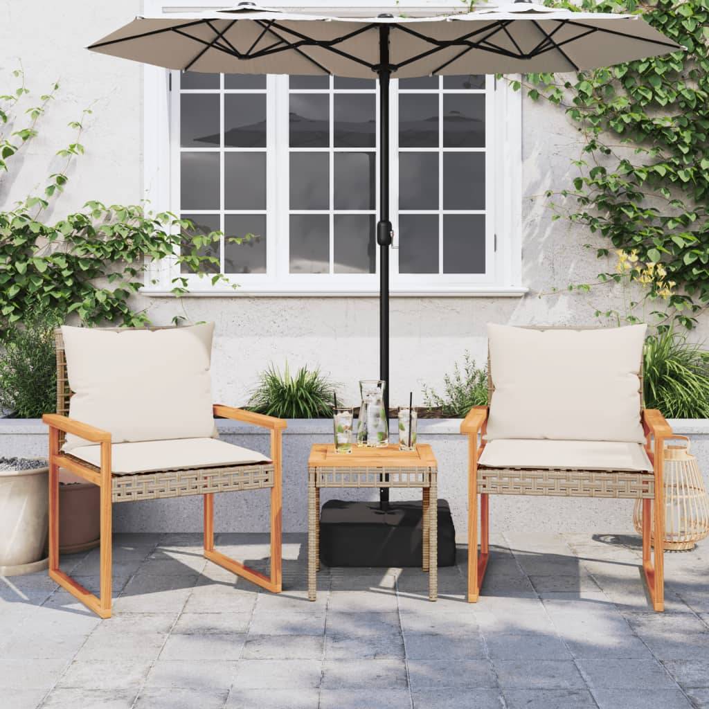 Ensemble de bistro et coussins 3 pcs | Mobilier d'extérieur mélange beige rotin acacia Maison Chic - Image 3