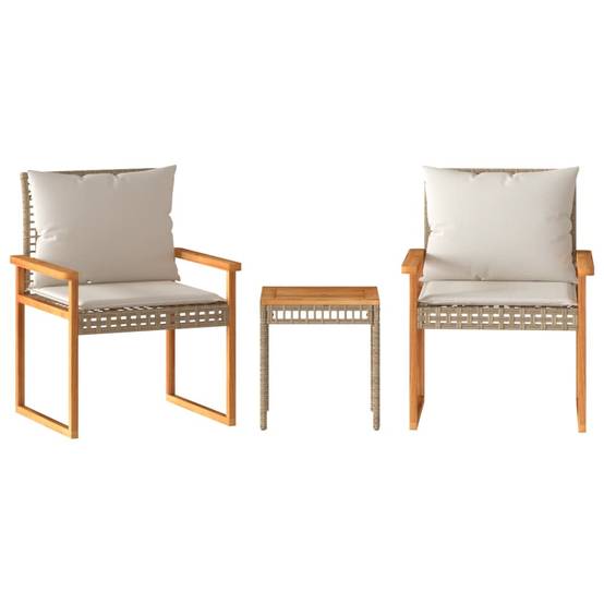 Ensemble de bistro et coussins 3 pcs | Mobilier d'extérieur mélange beige rotin acacia Maison Chic - Image 1