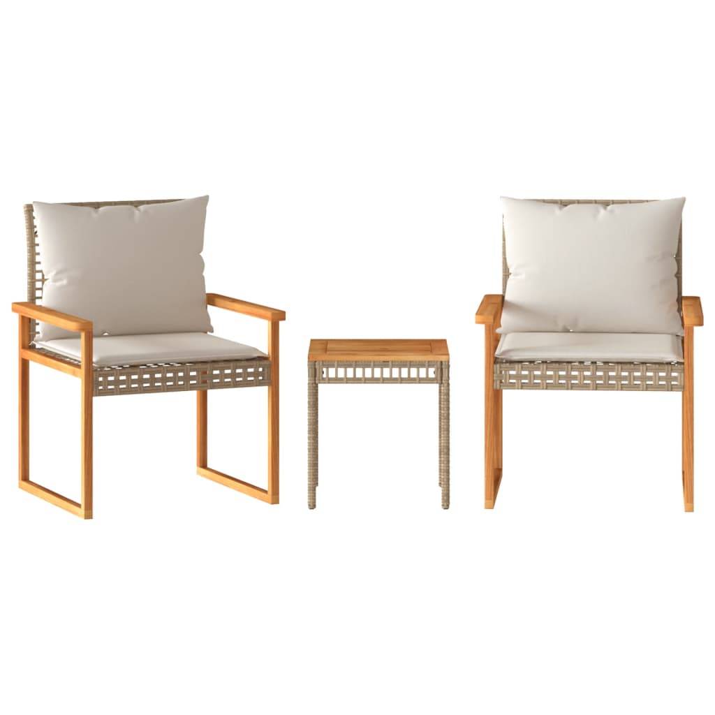 Ensemble de bistro et coussins 3 pcs | Mobilier d'extérieur mélange beige rotin acacia Maison Chic - Image 1