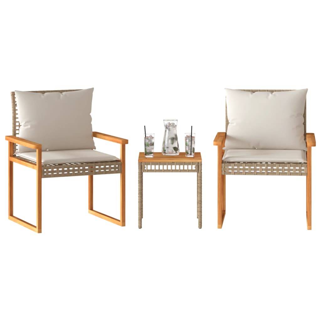 Ensemble de bistro et coussins 3 pcs | Mobilier d'extérieur mélange beige rotin acacia Maison Chic - Image 2