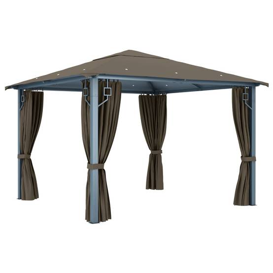 Tonnelle Aluminium Taupe avec Rideaux et LED 3 x 3 x 2.7 cm - PANGIVO - Image 6