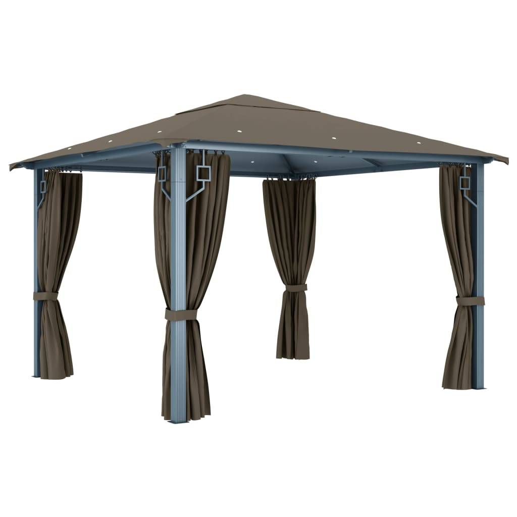 Tonnelle Aluminium Taupe avec Rideaux et LED 3 x 3 x 2.7 cm - PANGIVO - Image 6