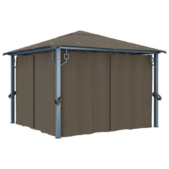 Tonnelle Aluminium Taupe avec Rideaux et LED 3 x 3 x 2.7 cm - PANGIVO - Image 3