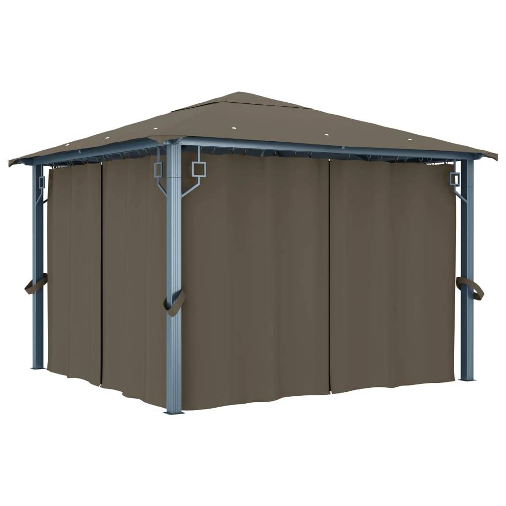 Tonnelle Aluminium Taupe avec Rideaux et LED 3 x 3 x 2.7 cm - PANGIVO - Image 3