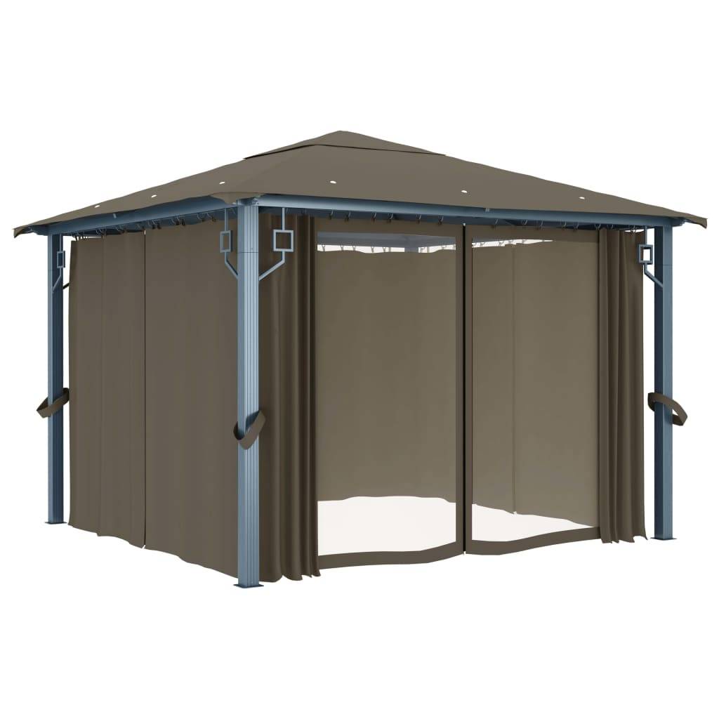 Tonnelle Aluminium Taupe avec Rideaux et LED 3 x 3 x 2.7 cm - PANGIVO - Image 4