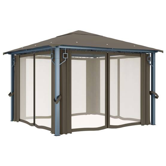Tonnelle Aluminium Taupe avec Rideaux et LED 3 x 3 x 2.7 cm - PANGIVO - Image 5