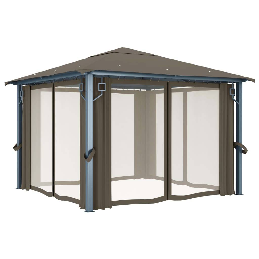 Tonnelle Aluminium Taupe avec Rideaux et LED 3 x 3 x 2.7 cm - PANGIVO - Image 5