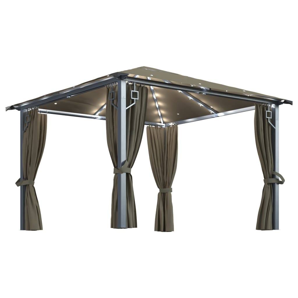 Tonnelle Aluminium Taupe avec Rideaux et LED 3 x 3 x 2.7 cm - PANGIVO - Image 2