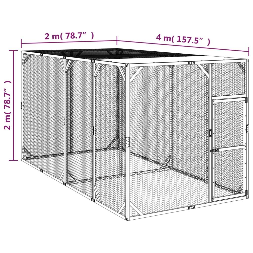 Poulailler Bois Pin Massif Enclos Extérieur Volailles Toit Étanche 200x400x200cm Brun - ComfortXL Outdoor Living - Image 6