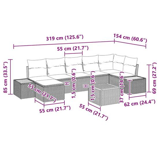 ComfortXL - Salon de jardin modulable 8 pcs en polyrotin avec table et coussins Gris – ComfortXL Outdoor Living - Image 8