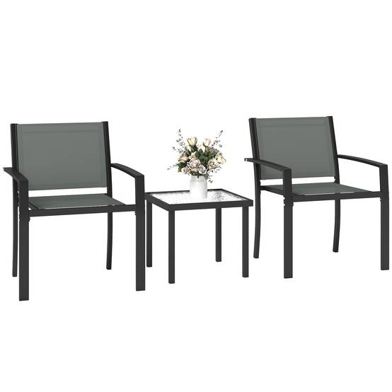 Ensemble de jardin bistro 3 pièces acier et textilène pour terrasse gris - ComfortXL Outdoor Living - Image 2