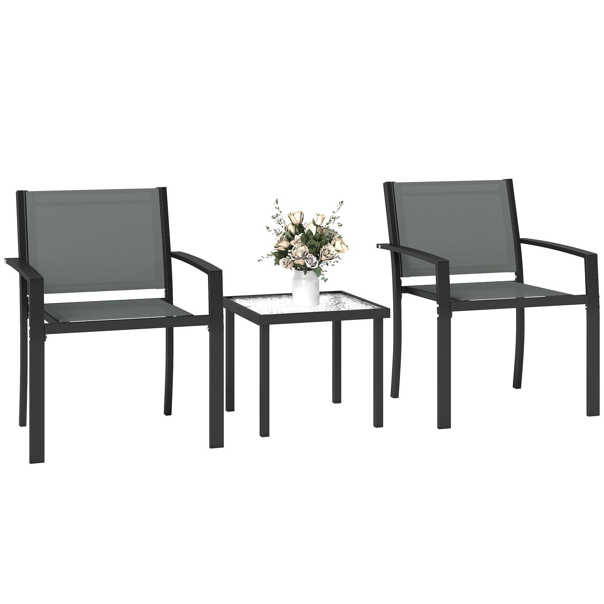 Ensemble de jardin bistro 3 pièces acier et textilène pour terrasse gris - ComfortXL Outdoor Living - Image 2