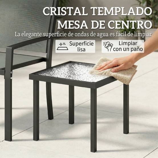 Ensemble de jardin bistro 3 pièces acier et textilène pour terrasse gris - ComfortXL Outdoor Living - Image 9