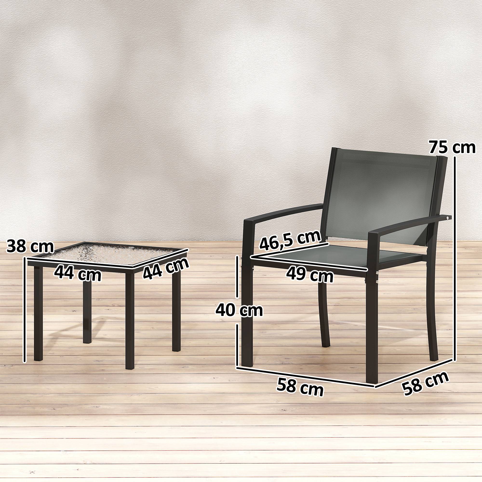 Ensemble de jardin bistro 3 pièces acier et textilène pour terrasse gris - ComfortXL Outdoor Living - Image 5
