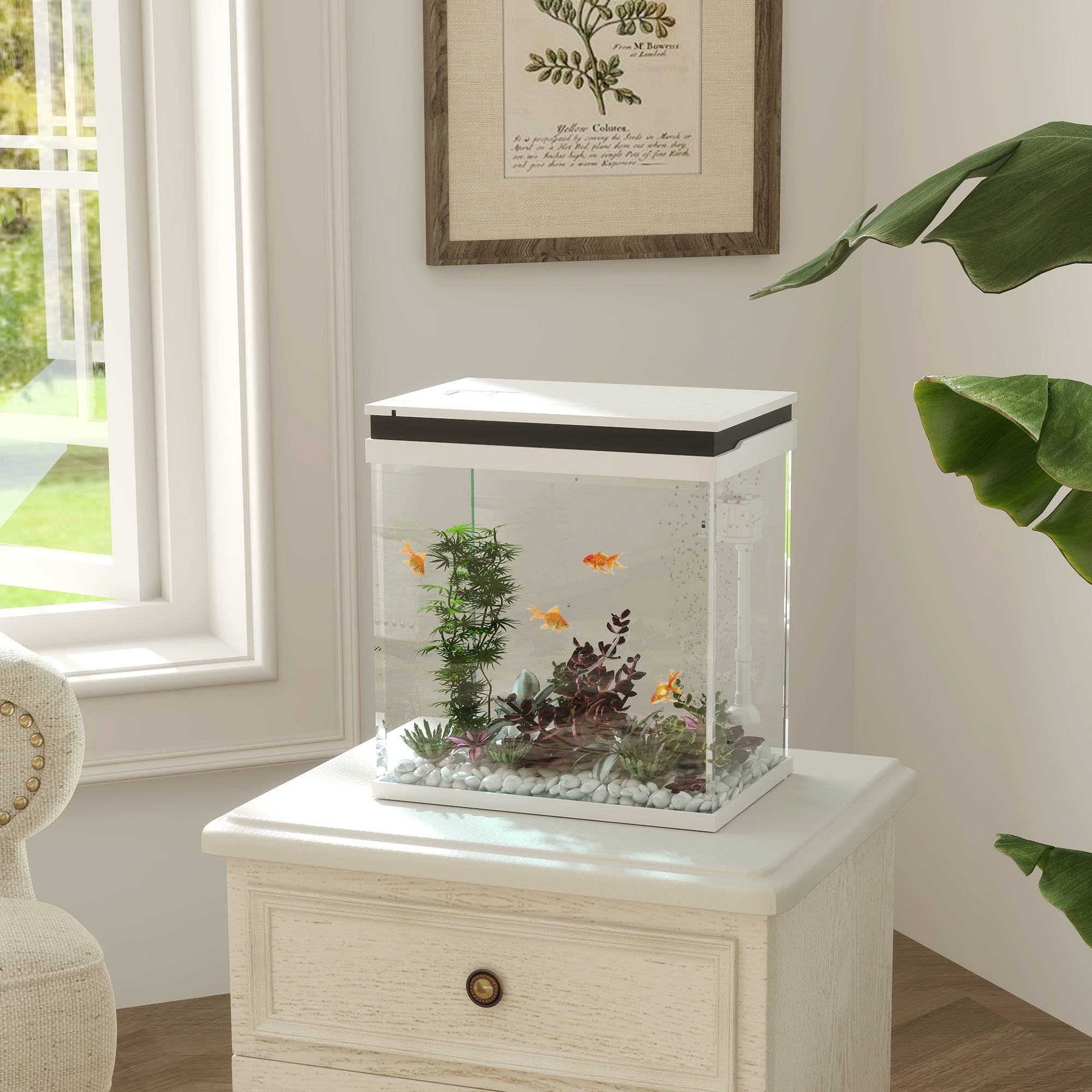 Aquarium complet verre tropical 14L pompe filtration éclairage LED 30x20x33cm blanc - ComfortXL Outdoor Living - Image 3