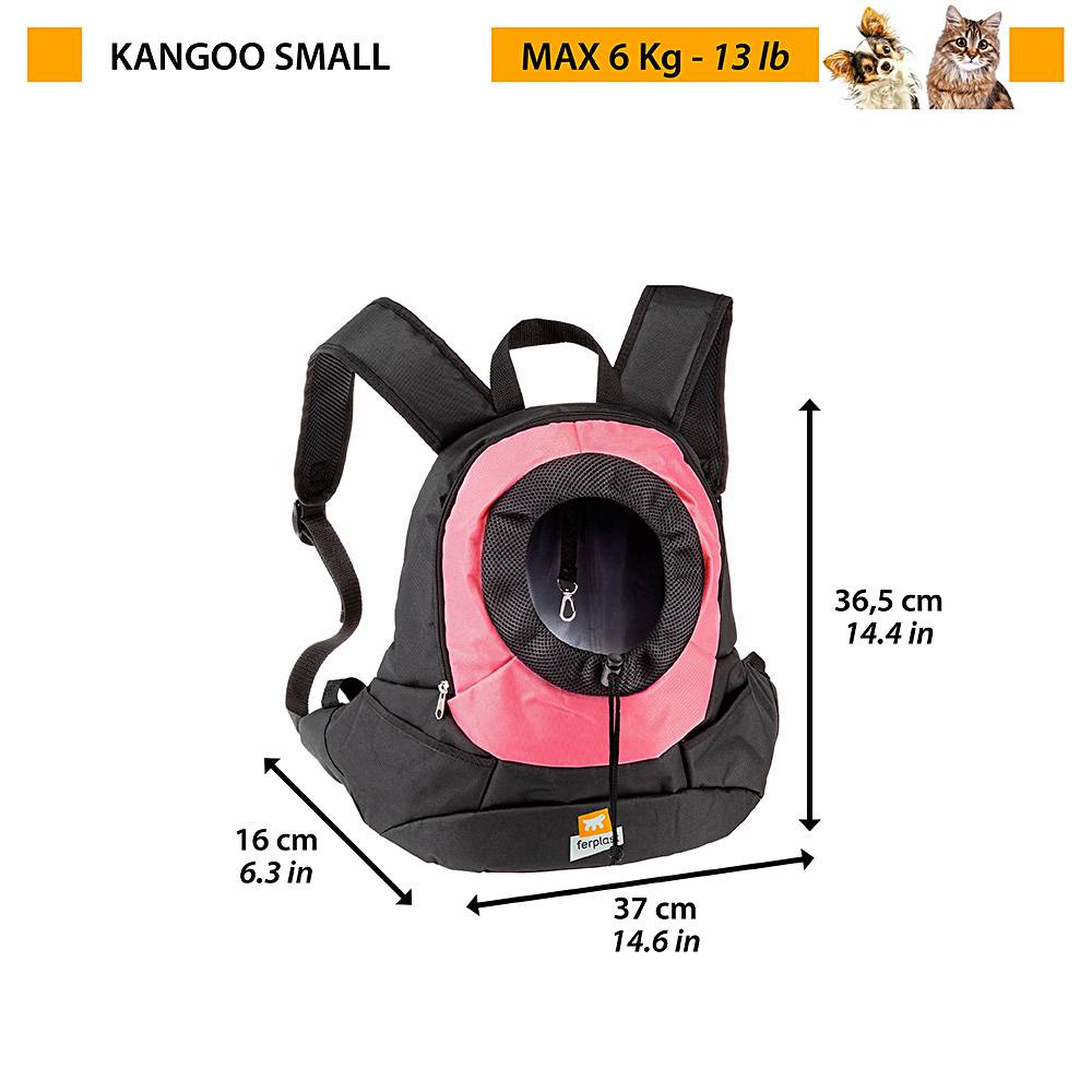 Ferplast - Ferplast Sac de Transport pour Chien KANGOO, Sac de Transport pour Chat, Sangles réglables, Sangle de sécurité, Max 6 Kg, 37 x 16 x 36,5H cm, Rose - Imagen 2