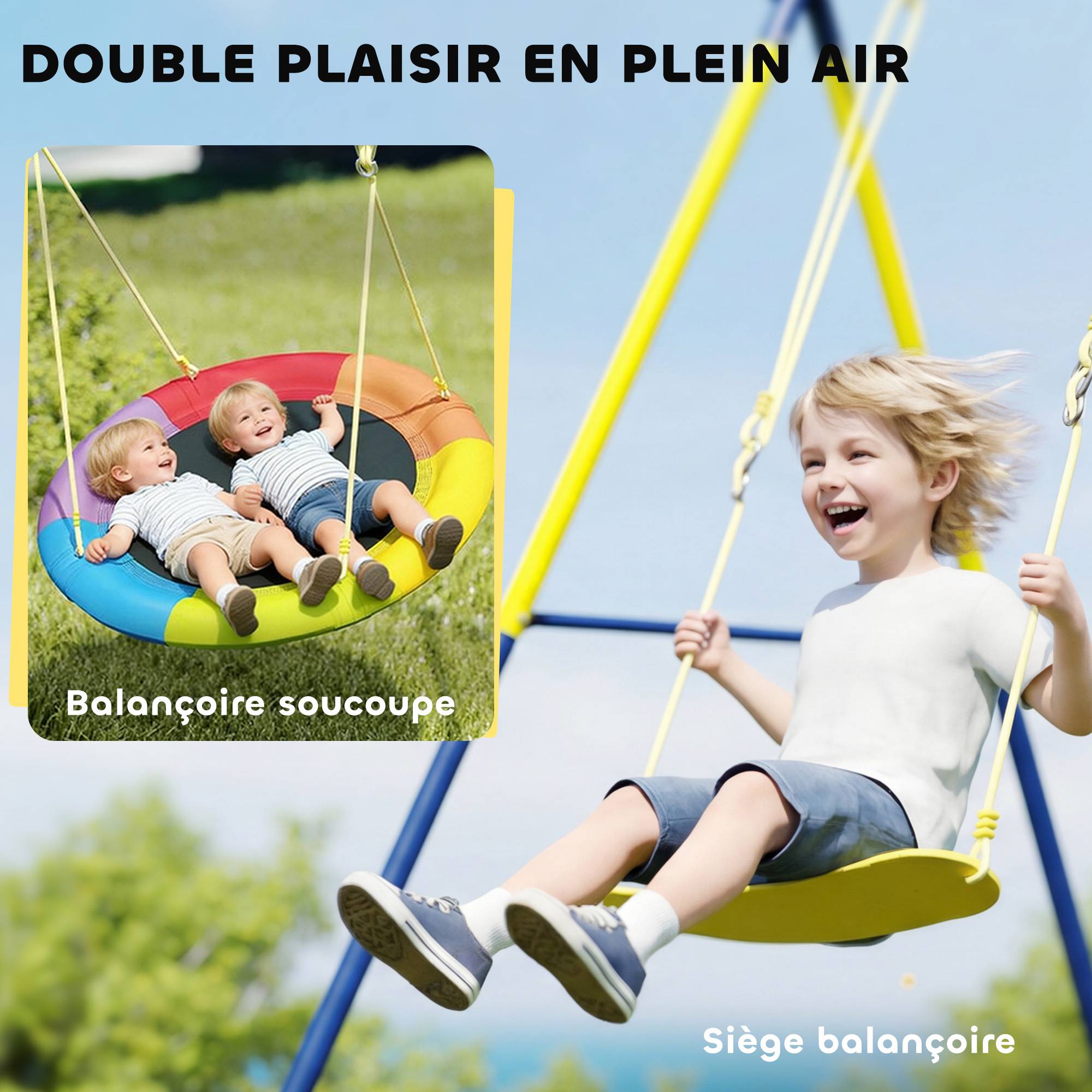 Balançoire portique pour enfant avec double balancelles, cordes réglables, cadre en acier, pour 3-8 ans, multicolore - Image 6