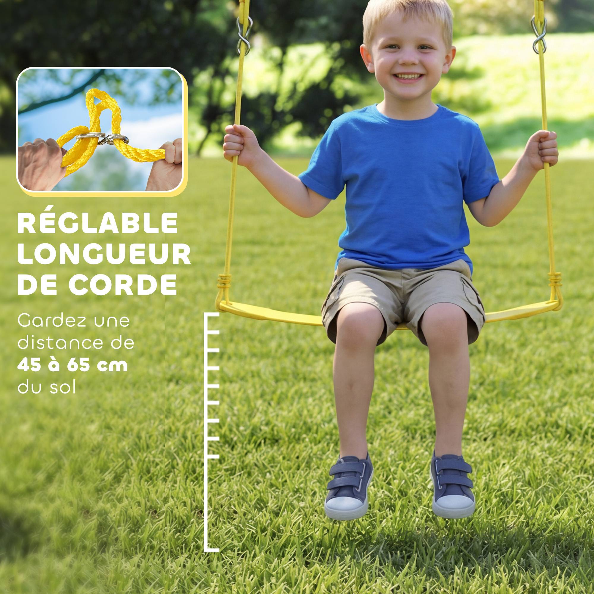 Balançoire portique pour enfant avec double balancelles, cordes réglables, cadre en acier, pour 3-8 ans, multicolore - Image 8