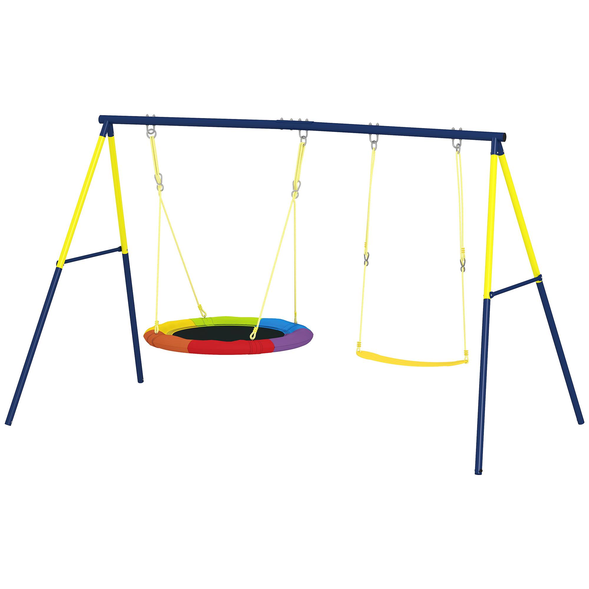 Balançoire portique pour enfant avec double balancelles, cordes réglables, cadre en acier, pour 3-8 ans, multicolore - Image 2