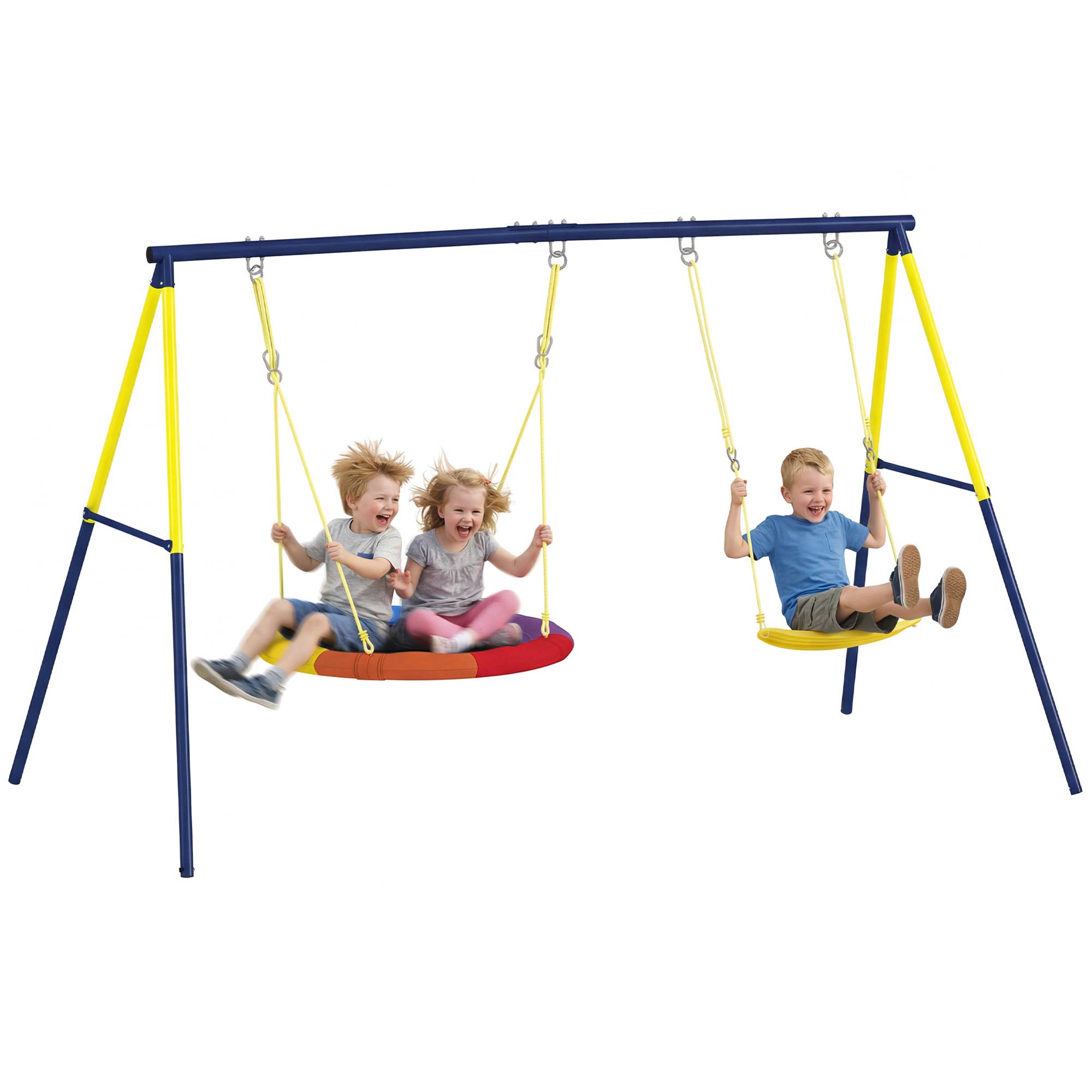 Balançoire portique pour enfant avec double balancelles, cordes réglables, cadre en acier, pour 3-8 ans, multicolore - Image 1