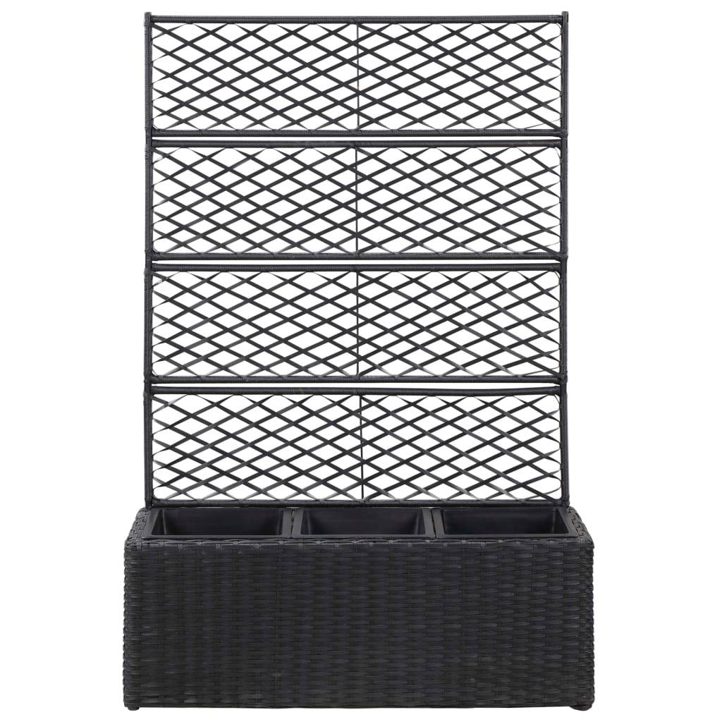 Helloshop26 - Jardinière lit surélevé plantes fleurs jardin en treillis 3 pots 83 x 30 x 130cm résine tressée noir - Imagen 2