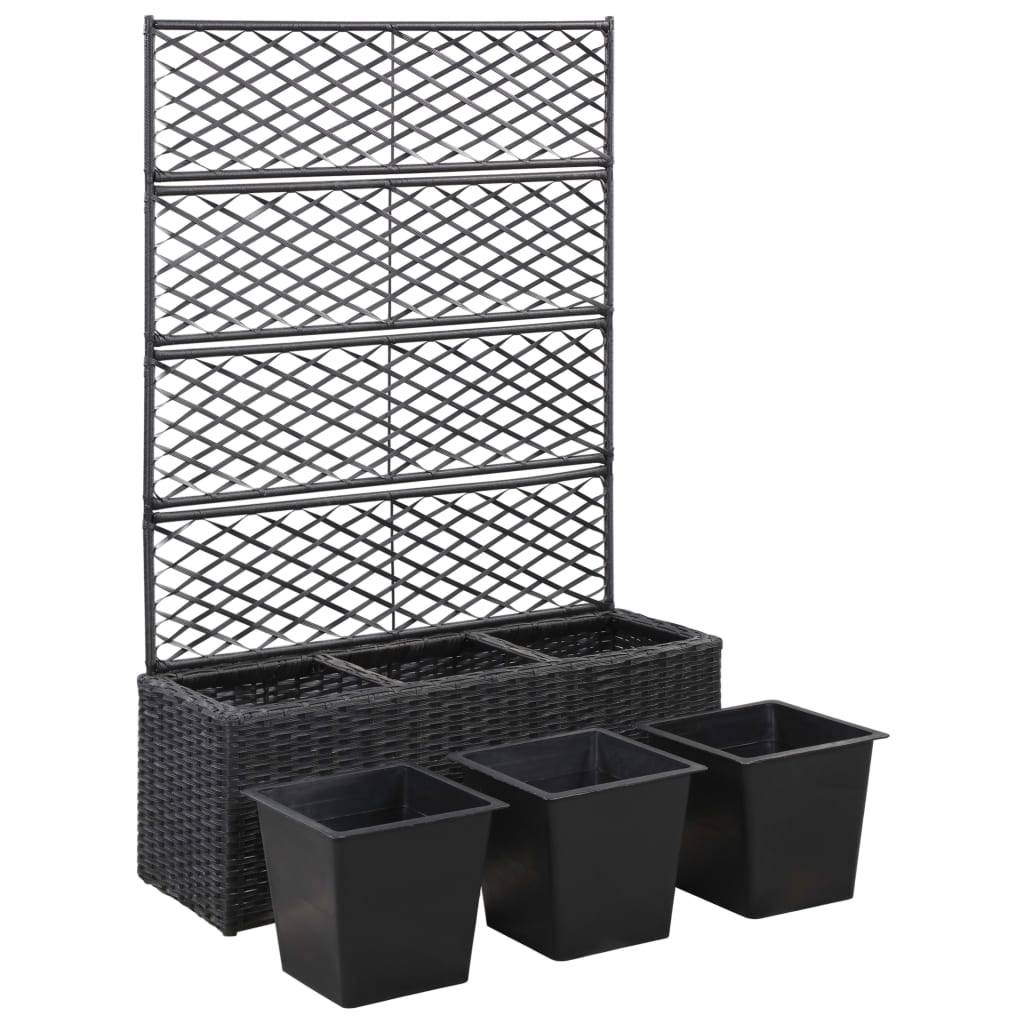 Helloshop26 - Jardinière lit surélevé plantes fleurs jardin en treillis 3 pots 83 x 30 x 130cm résine tressée noir - Imagen 4