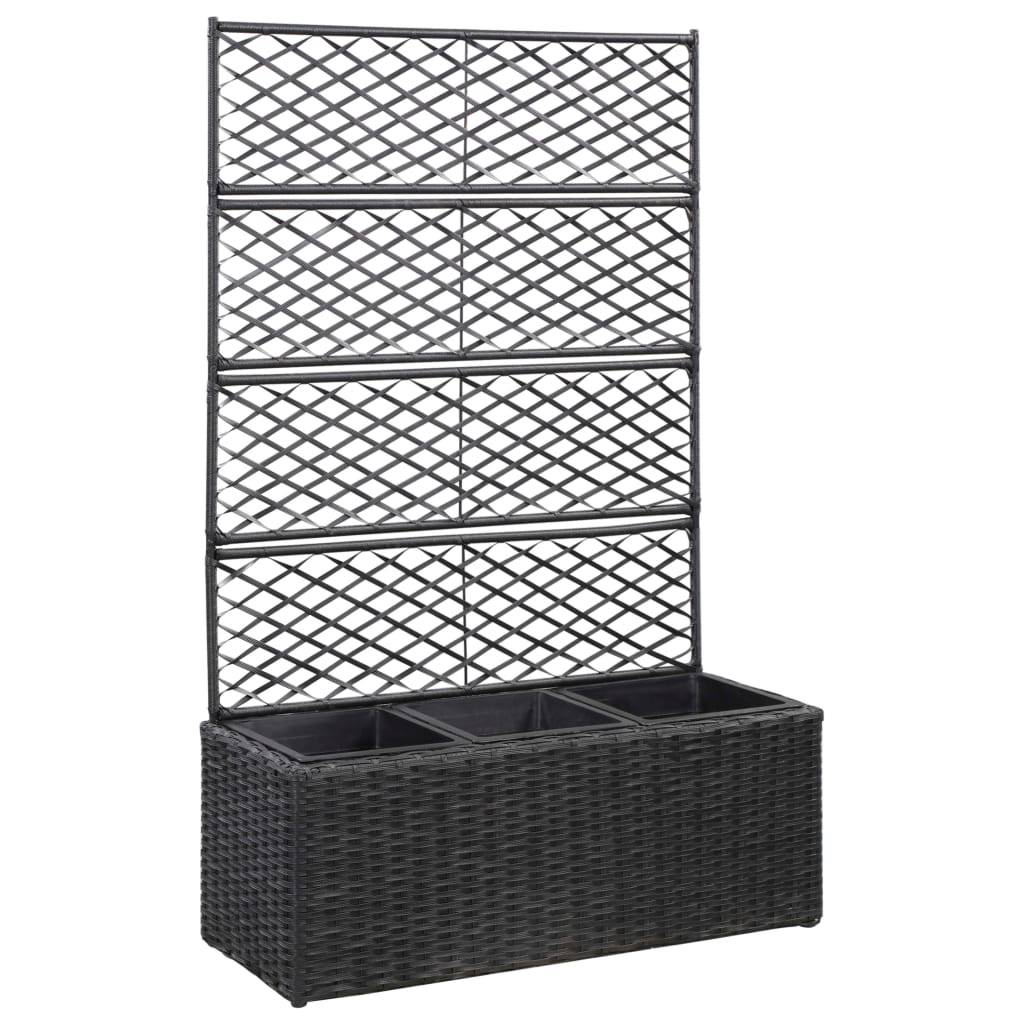 Helloshop26 - Jardinière lit surélevé plantes fleurs jardin en treillis 3 pots 83 x 30 x 130cm résine tressée noir - Imagen 1